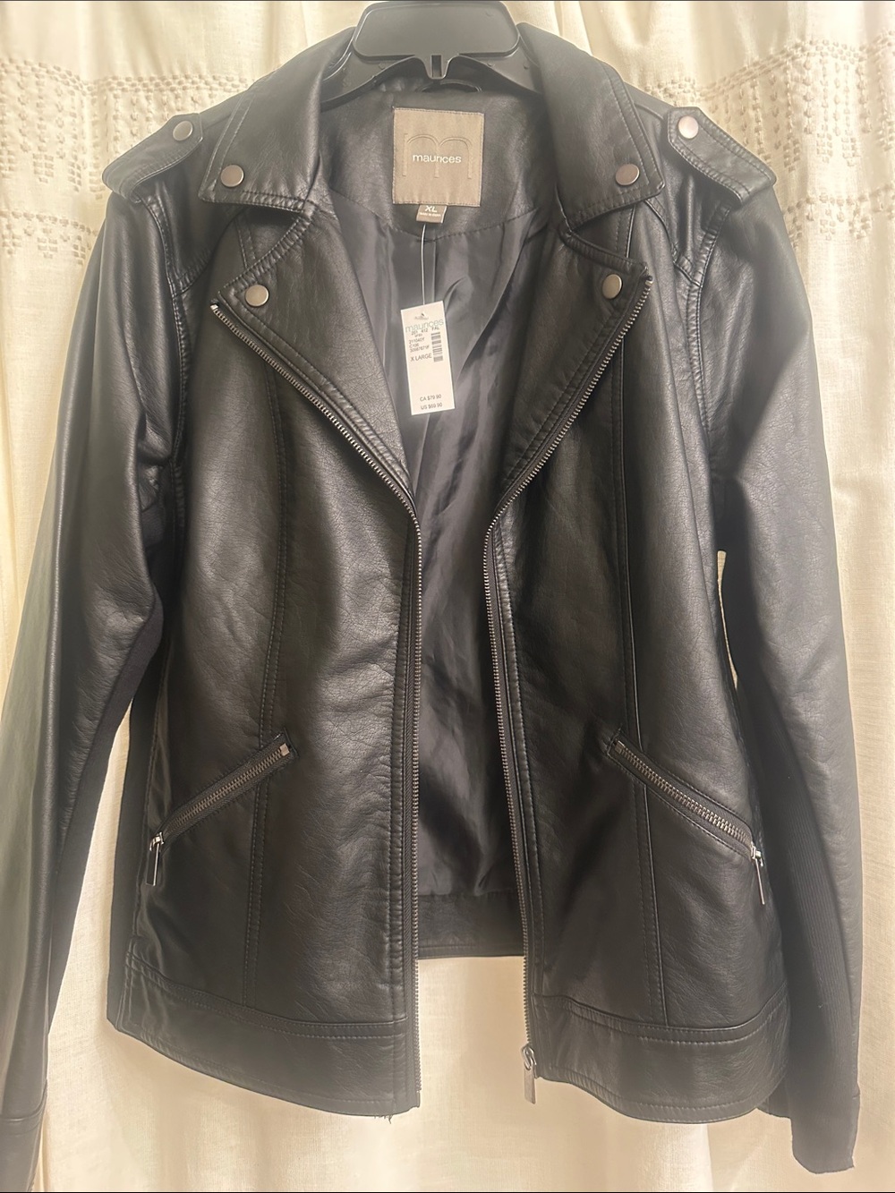 Maurices Black Faux Leather Moto Jacket with Epaulets